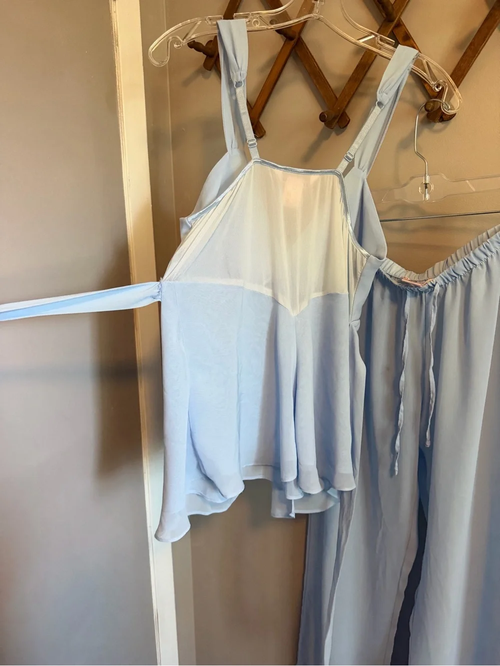 La Vie en Rose Powder Blue Chiffon Cami Wide Leg Pants Pajama Set M - Picture 4 of 9